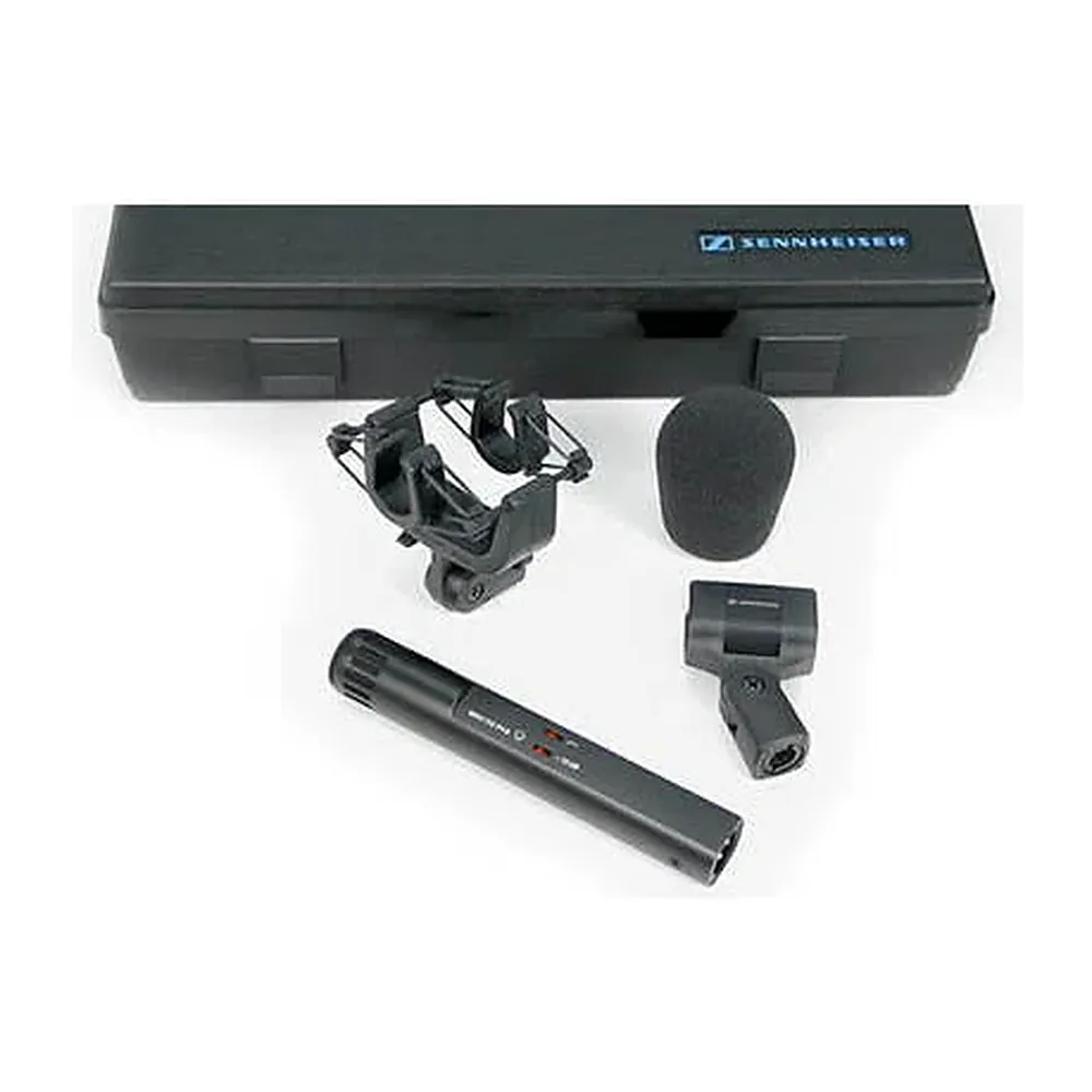 Sennheiser MKH 50 P48 Condenser Microphone: The MKH 50 P48 with its case, MZS 40 shock mount, windshield, and clip.