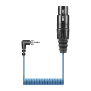 Sennheiser KA 600 Coiled Camera Cable for MKE 600: The KA 600 coiled cable, with its XLR-3 socket and right-angle 3.5 mm plug.