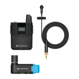 Sennheiser AVX-ME2 Digital Wireless Lavalier Set (SET-4-US): The SK AVX bodypack with the ME 2 lavalier and the EKP AVX receiver.
