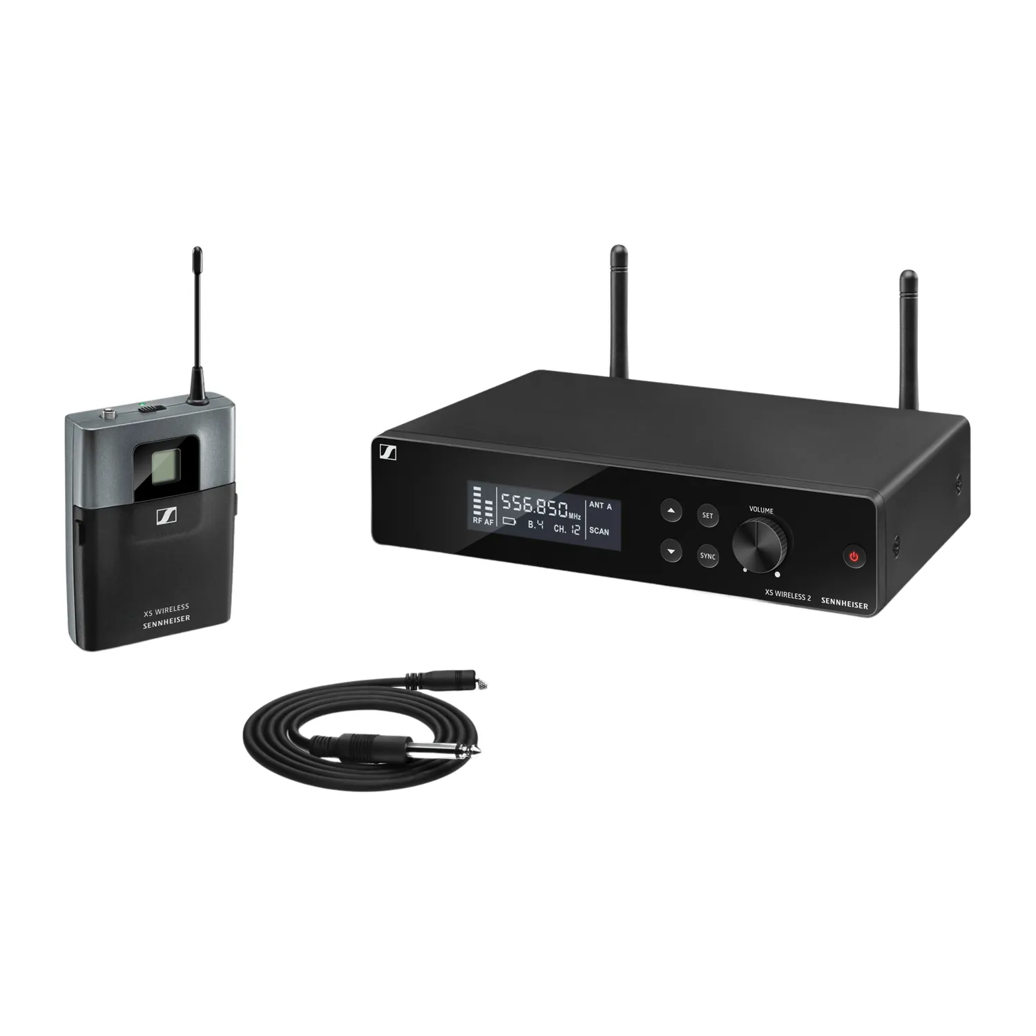 Sennheiser XSW 2-CI1 Wireless Instrument Set (548-572 MHz): The EM-XSW 2 receiver, the SK-XSW bodypack, and the CI 1 cable.