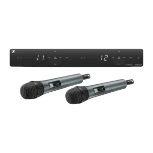 Sennheiser XSW 1-825 Dual Wireless Vocal Set (548-572 MHz): The EM-XSW 1 DUAL receiver and two SKM 825-XSW handhelds.