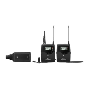 Sennheiser EW 500 FILM G4 Wireless Combo Set (AW+): The EW 500 FILM G4 set: camera receiver, bodypack, plug-on transmitter, and lavalier.