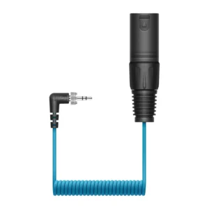Sennheiser CL 35-XLR Line Output Cable for EW-DP EK: The CL 35-XLR coiled cable, from its right-angle 3.5 mm plug to its XLR plug.