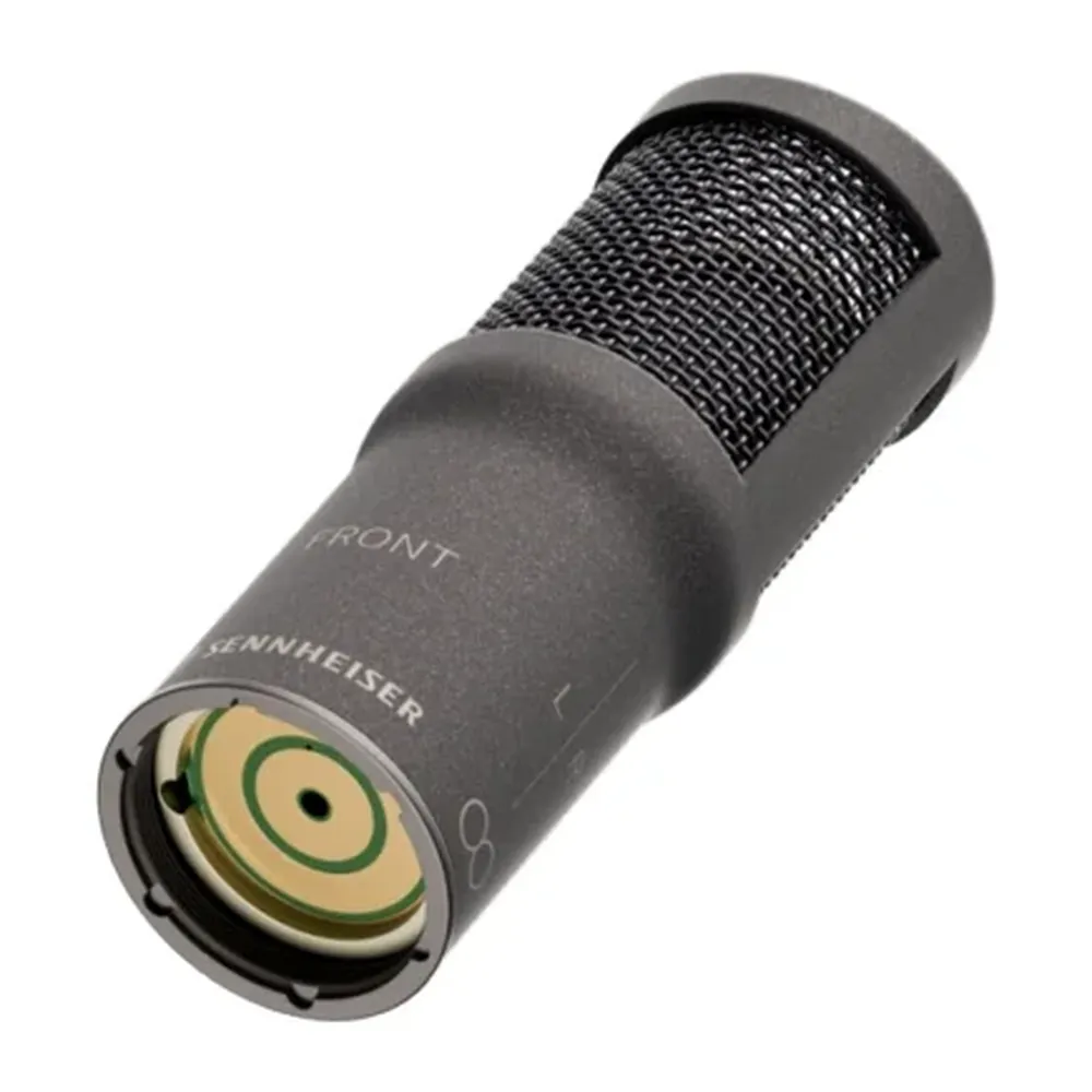 Sennheiser MKH 8030 Figure-8 Condenser Microphone: The MKH 8030 head at an angle, showing its contacts.