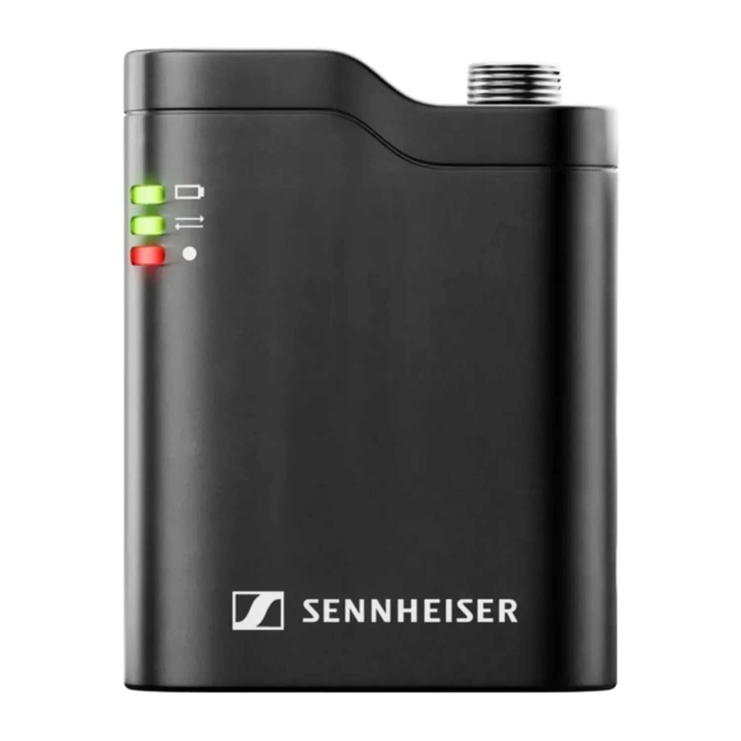 Sennheiser Profile Wireless 1-Channel Set, clip-on transmitter from the front with its status lights.