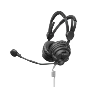 Sennheiser HMD 26 Dual-Ear Broadcast Headset: The HMD 26 headset at an angle, its boom mic in front.