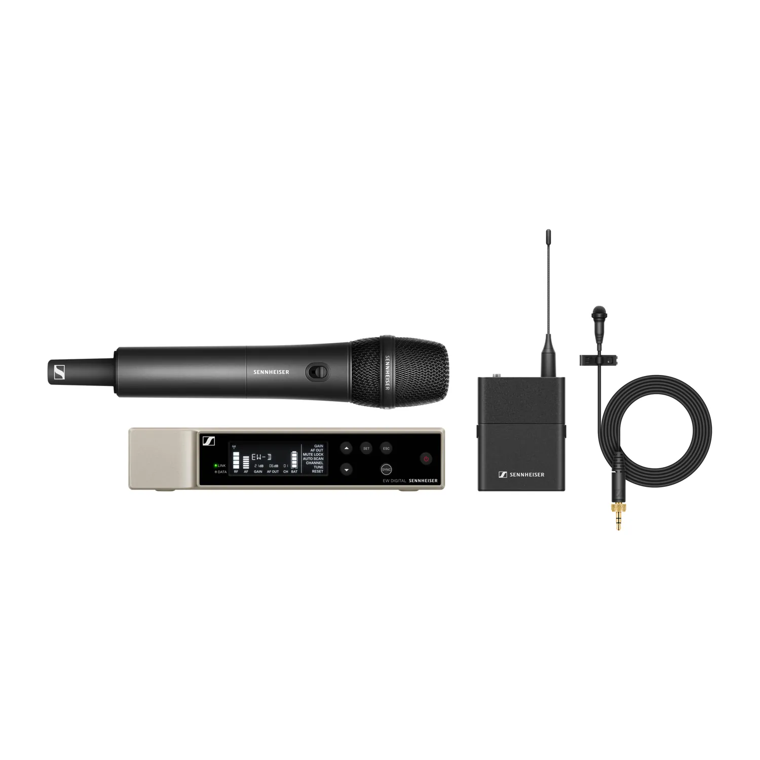 Sennheiser EW-D ME2/835-S SET Digital Wireless Combo Set: The EW-D EM receiver, the SK bodypack with the ME 2, and the SKM-S handheld with the MMD 835.