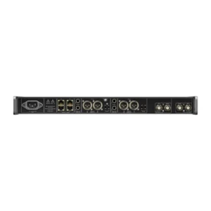 Sennheiser EW-DX EM 4 DANTE Rack Receiver: The EW-DX EM 4 Dante rear panel, with its network, antenna, and audio connectors.