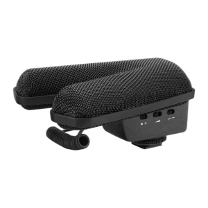 Sennheiser MKE 440 Stereo Camera Microphone: The MKE 440 at an angle, showing its two mini shotgun capsules.