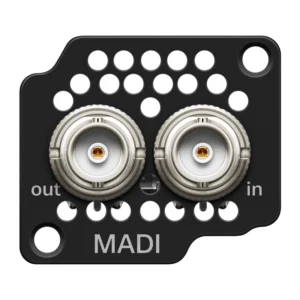 Sennheiser Spectera MADI Card: The BNC card's panel, with its MADI out and in sockets.