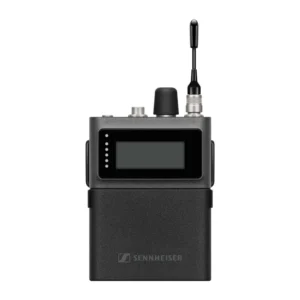 Sennheiser Spectera SEK Bodypack: The SEK bodypack from the front, with its E-Ink display and antenna.