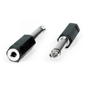 Remote Audio APP01 3.5mm TS Jack to 1/4 in TS Plug: The adapter's 3.5 mm TS jack and 1/4 in TS plug ends.