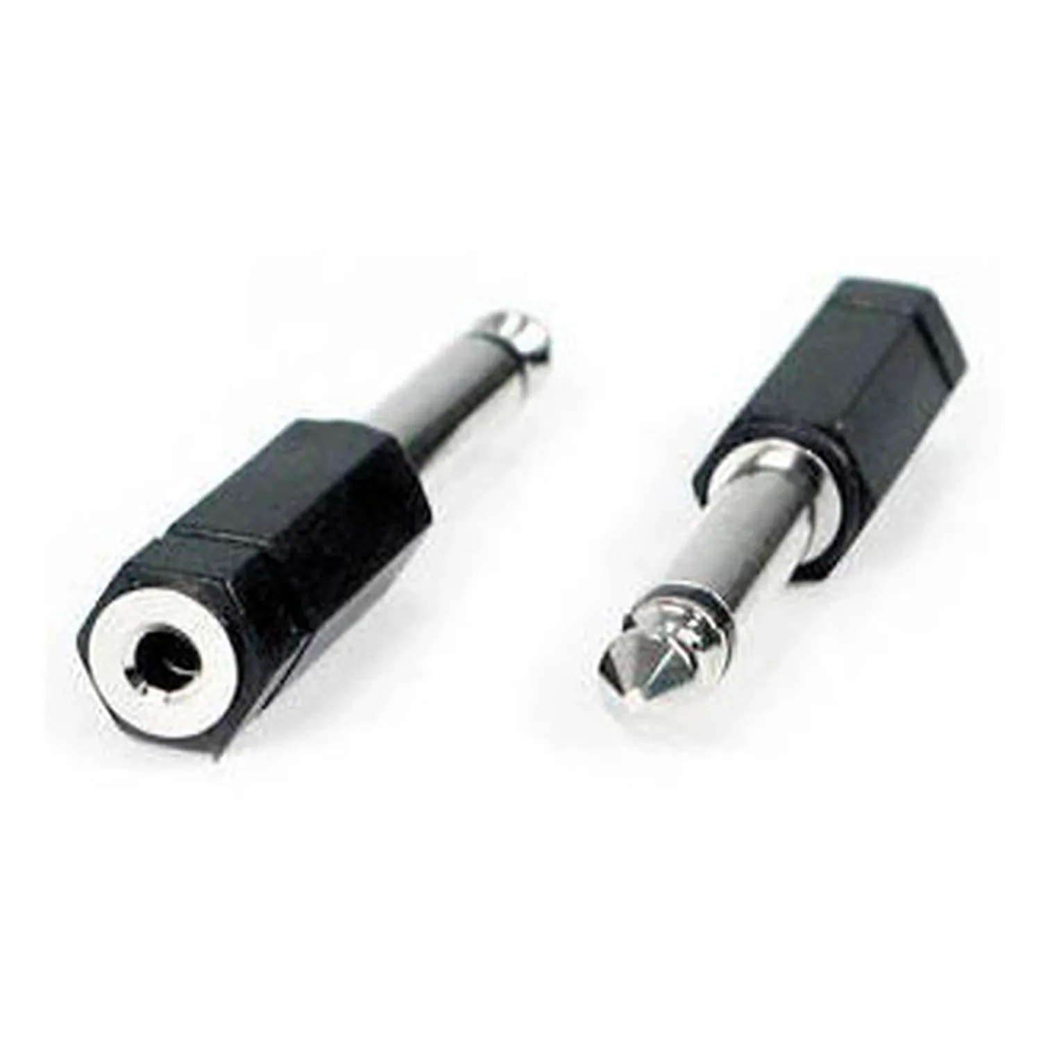 Remote Audio APP01 3.5mm TS Jack to 1/4 in TS Plug: The adapter's 3.5 mm TS jack and 1/4 in TS plug ends.
