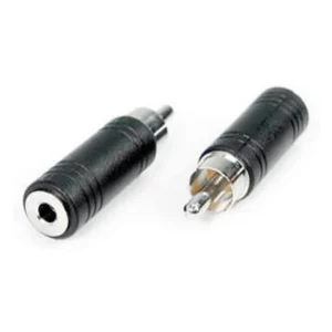 Remote Audio APP04 3.5mm TS Jack to Phono (RCA) Plug: The adapter's 3.5 mm TS jack and phono (RCA) plug ends.