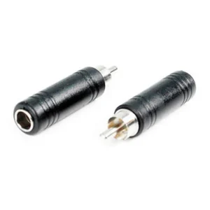 Remote Audio APP07 1/4 in TS Jack to Phono (RCA) Plug: The adapter's 1/4 in TS jack and phono (RCA) plug ends.