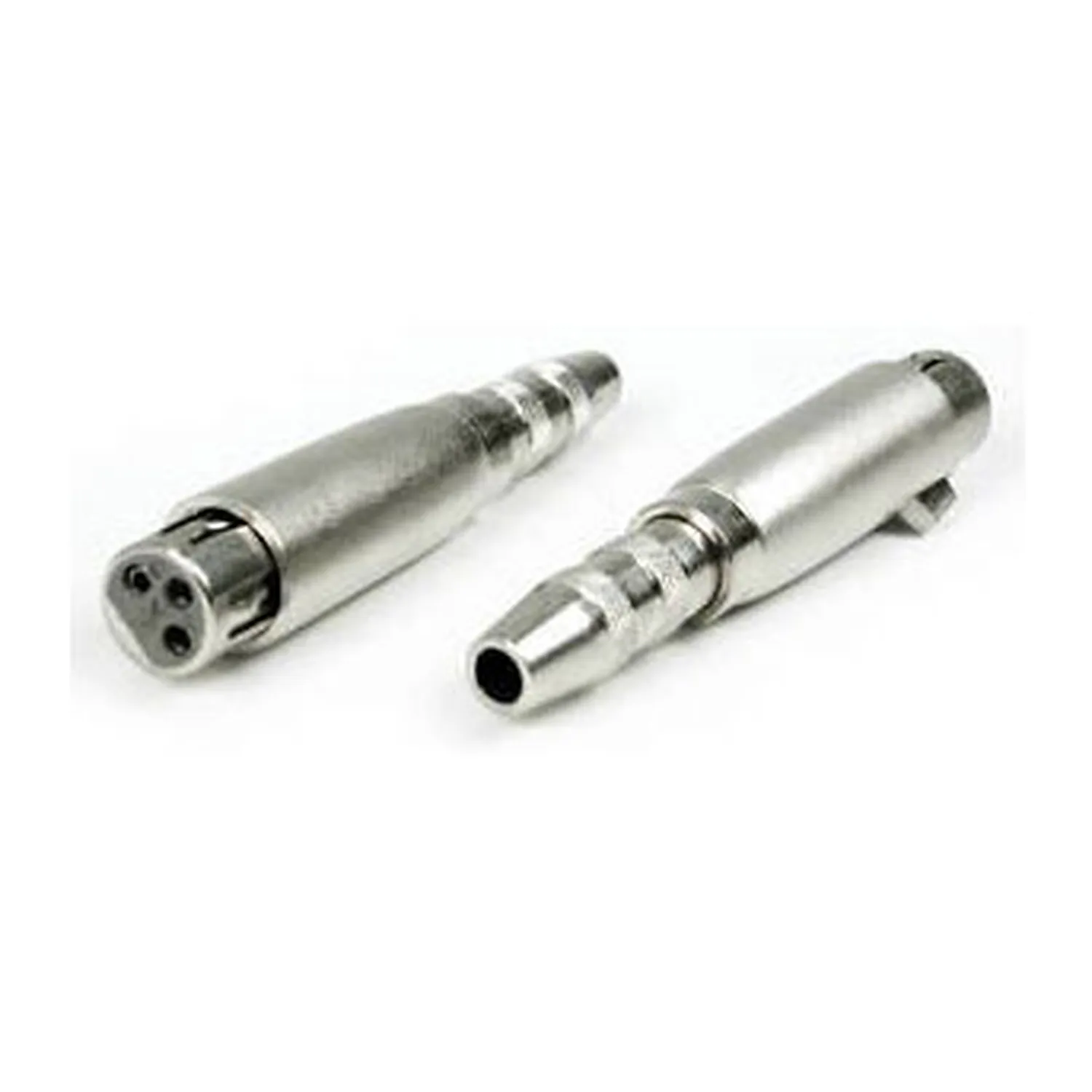 Remote Audio APP16 XLR3F to 1/4 in TS Jack: The adapter's XLR3F and 1/4 in TS jack ends.