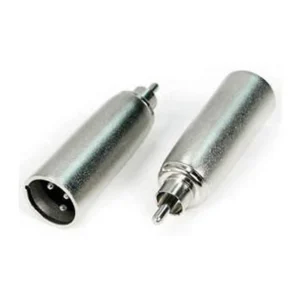 Remote Audio APP33 Phono (RCA) Plug to XLR3M: The adapter's XLR3M and phono (RCA) plug ends.