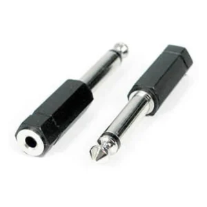 Remote Audio APP35 3.5mm TRS Jack to 1/4 in TRS Plug: The adapter's 3.5 mm TRS jack and 1/4 in TRS plug.