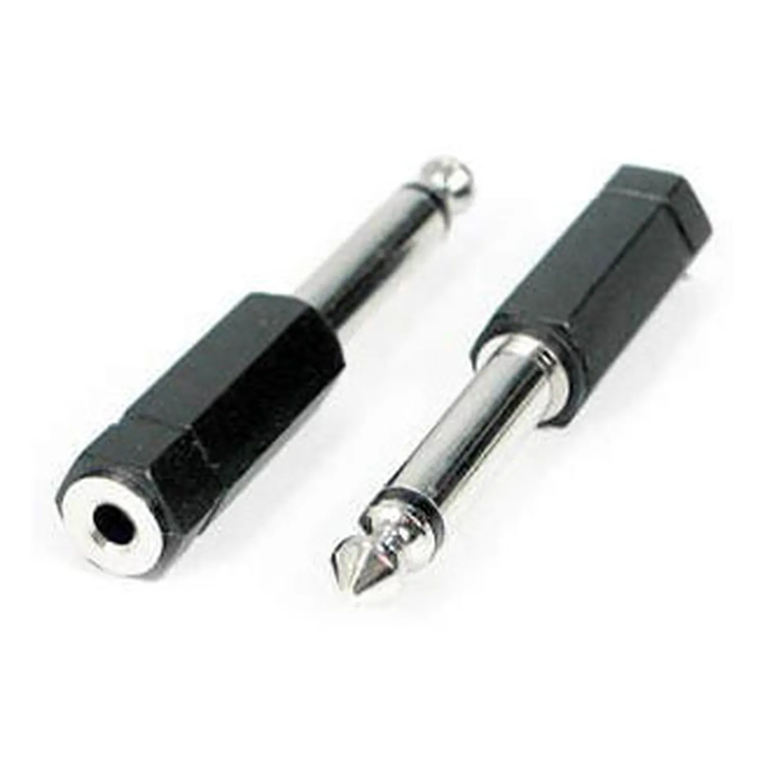 Remote Audio APP35 3.5mm TRS Jack to 1/4 in TRS Plug: The adapter's 3.5 mm TRS jack and 1/4 in TRS plug.