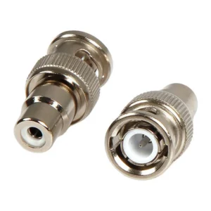 Remote Audio APP38 Phono (RCA) Jack to BNC Plug: The adapter's RCA jack and BNC plug ends.