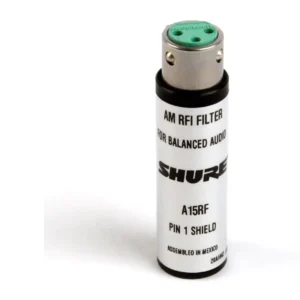 Shure A15RF RF Filter for Balanced Line: The A15RF upright, its XLR female end up.