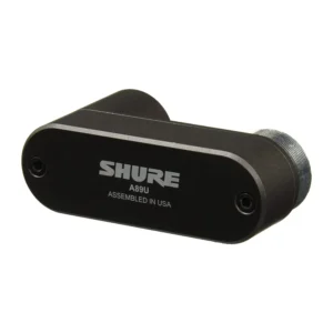 Shure A89U Adapter for VP89 Microphones: The black A89U adapter from the front, with the Shure and A89U marking.