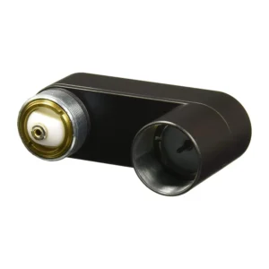 Shure A89U Adapter for VP89 Microphones: The A89U's two barrel sockets, one threaded with its contact pin and one open.