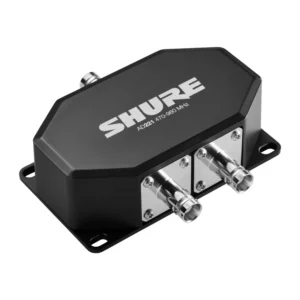 Shure AD221 Axient Digital PSM 2-Way Combiner-Splitter: The AD221 at an angle, with its BNC ports and mounting tabs.