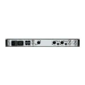 Shure AD4D-DC Axient Digital Two-Channel Wireless Receiver: The AD4D-DC rear panel, with its outputs, Ethernet ports, and power inputs.