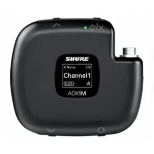 Shure ADX1M Axient Digital Micro Bodypack Transmitter (G57): The ADX1M micro bodypack from the front, with its display.