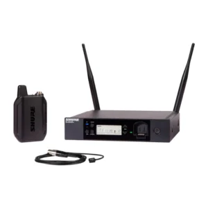 Shure GLXD14R+/93 Dual-Band Digital Wireless Presenter System: The GLXD1+ bodypack, WL93 lavalier, and GLXD4R+ half-rack receiver.