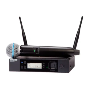 Shure GLXD24R+/B58 Dual-Band Digital Wireless Handheld System: The Beta 58A handheld on top of the GLXD4R+ half-rack receiver.