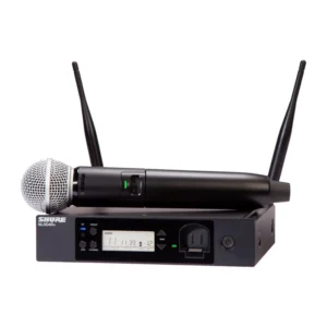 Shure GLXD24R+/SM58 Dual-Band Digital Wireless Handheld System: The SM58 handheld on top of the GLXD4R+ half-rack receiver.