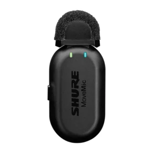 Shure MoveMic One Wireless Lavalier Microphone with Charge Case: The MoveMic from the front, with its foam windscreen.