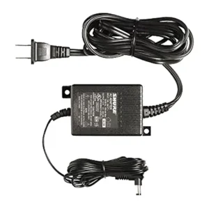 Shure PS24US 12 V DC In-Line Power Supply: The PS24US power supply with its AC cord and DC cable.