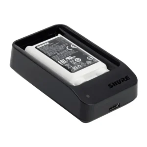 Shure SBC10-903 USB Single Battery Charger for SB903: The SBC10-903 charger with an SB903 battery in its bay.