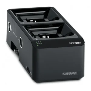 Shure SBC220 2-Bay Networked Docking Charger: The SBC220 with its two empty charging slots.