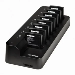 Shure SBC840M 8-Bay Networked Charger for SB910M Batteries: The SBC840M charger with its eight battery bays.