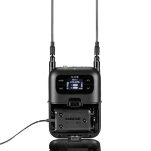 Shure SBC-DC-903 DC Adapter Battery Eliminator for SLXD5+: The SBC-DC-903 fitted in an SLXD5+ receiver, its cable leaving the battery door.