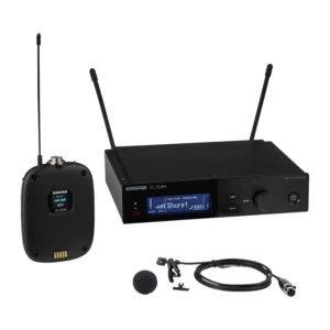 Shure SLXD14+/93 Digital Wireless Bodypack System with WL93 Lavalier: The SLXD1+ bodypack, WL93 lavalier, and SLXD4+ receiver.