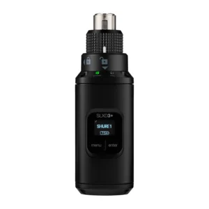 Shure SLXD3+ Digital Wireless Plug-On Transmitter (G57): The SLXD3+ from the front, with its display and controls.