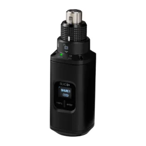 Shure SLXD3+ Digital Wireless Plug-On Transmitter (G57): The SLXD3+ at an angle from the left.