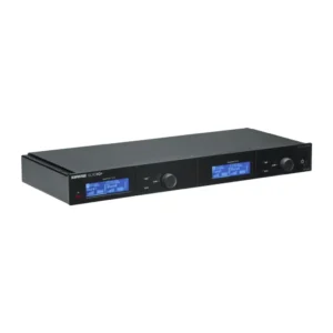 Shure SLXD4QDAN+ Quad Channel Receiver with Dante Audio: The SLXD4QDAN+ at an angle.