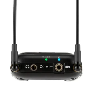 Shure SLXD5+ Portable Digital Wireless Receiver (G57): The top of the SLXD5+, with its two 3.5 mm outputs and antennas.