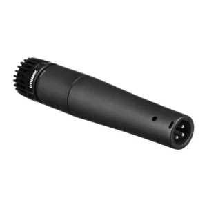 Shure SM57 Dynamic Instrument Microphone: The SM57 on its side, showing the XLR connector.