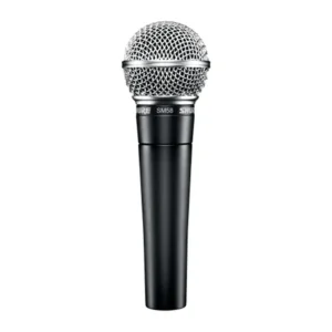 Shure SM58-LC Dynamic Vocal Microphone: The SM58 standing upright, grille up.