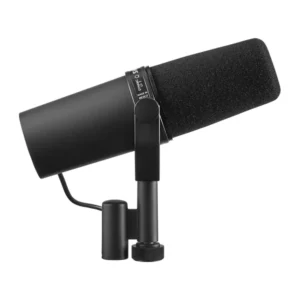 Shure SM7B Cardioid Dynamic Vocal Microphone: The SM7B on its bracket, set up for a stand.