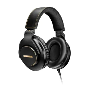 Shure SRH840A Professional Studio Headphones: The SRH840A headphones at an angle, with the cable attached.