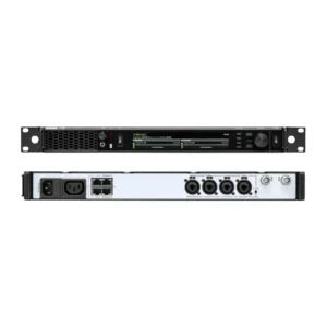 Shure ADTD Axient Digital PSM Dual Wireless Transmitter: The ADTD front and rear panels, the rear with its four combo inputs, Ethernet ports, and antenna outputs.