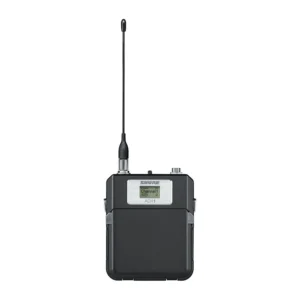 Shure ADX1 Axient Digital Bodypack Transmitter: The ADX1 bodypack from the front, its antenna up.